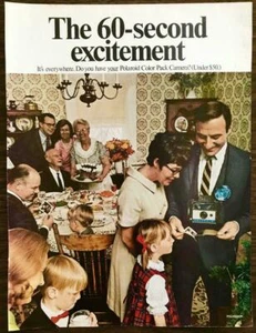 1968 Polaroid Color Pack Camera Christmas Print Ad Family Dinner Around Table - Picture 1 of 1
