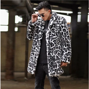 Winter Fur Rex Rabbit Fur Mens Coat Mid-length Fur Leopard Thickened Windbreaker - Picture 1 of 26