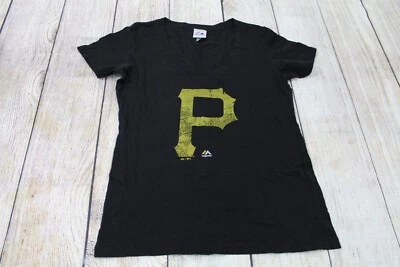 Majestic Pittsburgh Pirates Vintage Style Logo Black V-Neck T-Shirt Women's XL - Image 1 of 4