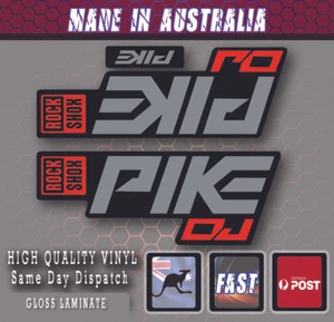 Rockshox PIKE DJ style Fork Decal GLOSS RED/GREY/BLK Stickers Laminated REPO - Picture 1 of 1