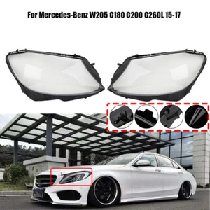 Pair Headlight Lens Lampshade For Mercedes-Benz W205 C200 C260L/280/300 14-17 - Picture 1 of 10