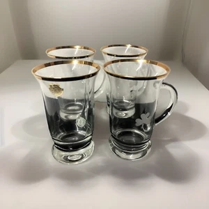 Geätzte irische Kleeblatt Goldrand Cordial Griff Cocktail Gläser Vintage 4" Set 4 - Bild 1 von 9