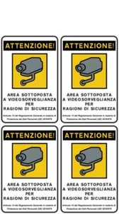 N°4 ADESIVO Cartello area videosorvegliata sottoposta videosorveglianza 22X15 CM - Foto 1 di 1