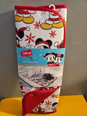 Disney Dish Drying Mat 16”x18” Christmas Mickey and Minnie