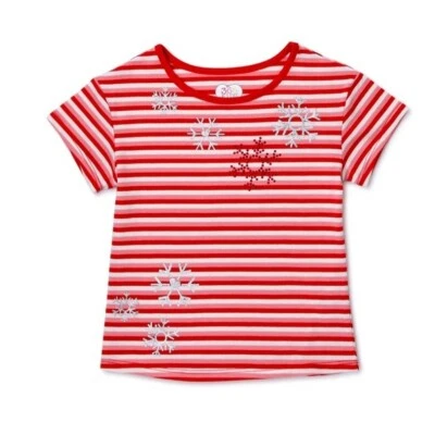 Camiseta Garanimals Niñas Rojo Blanco Rayas Copos de Nieve Manga Corta Talla 5 Nueva Foto 1 de 3