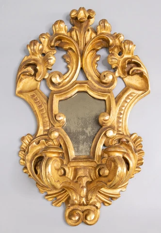 Antique 19th Century Italian Rococo Carved Gilt Wood Mirror Wall Sconce Cover