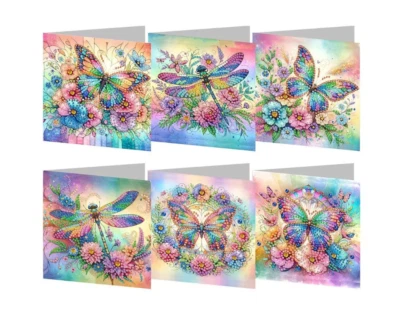 6pcs DIY Colourful Dragonfly and Butterfly Greeting Cards Diamond Art Kit - Image 1 of 4