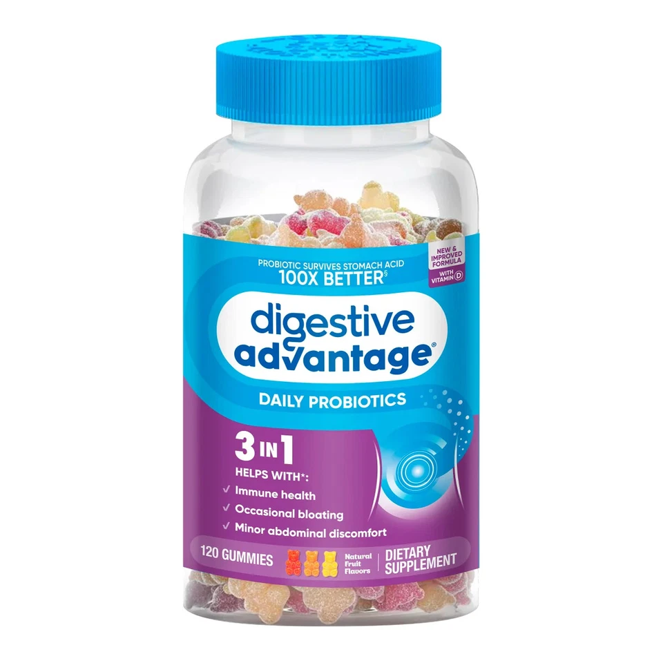 Schiff Digestive Advantage Probiotic Gummies 120 Count 1 Billion CFU Vitamin D - Image 1 of 3