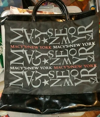  MACY’S NEW YORK CITY 标志 可重复使用 肩部 购物 托特包 黑色 塑料 — 第 1/4 张图片