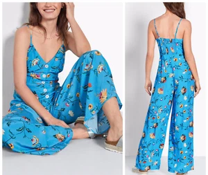 Hush Jumpsuit Blumen Urlaub Sonne Hawaii weites Bein vallone blau Uk 16 XL - Bild 1 von 10