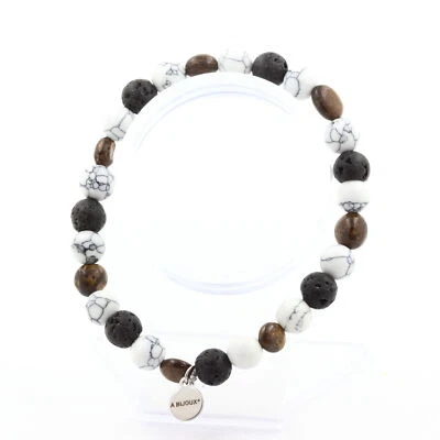 Steine Und Mineralien. Bronzitarmband Aus Brasilien + Lavaperlen + Howlite 8 Mm. - Bild 1 von 4