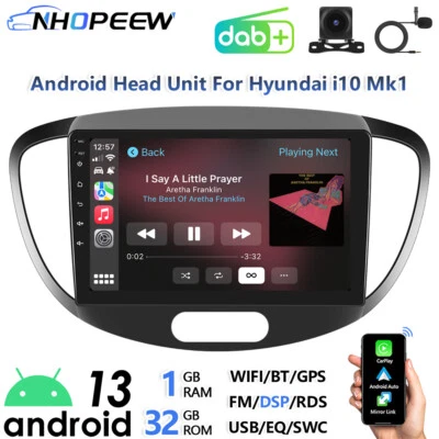 NHOPEEW DAB+ CarPlay Android Head Unit Radio For Hyundai i10 2007-2013 Sat Nav Bluetooth