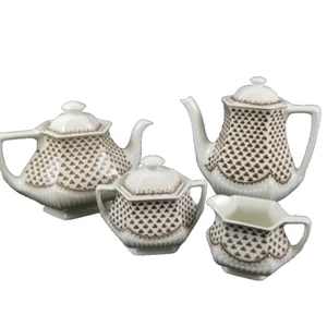 Vintage William Adams Real English Ironstone Brown/Ivory SHARON Shamrocks Set/4 - Picture 1 of 12