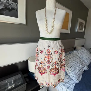 COREY LYNN CALTER Majestic Medallions Skirt Embroidered Scalloped Hem Linen US 2 - Picture 1 of 8