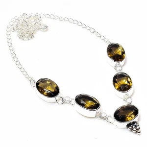 Smoky Quartz Gemstone Handmade 925 Sterling Silver Jewelry Necklace Size-ADJ - Picture 1 of 4