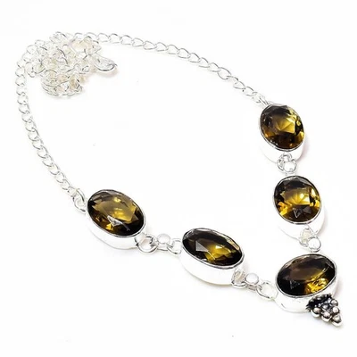 Smoky Quartz Gemstone Handmade 925 Sterling Silver Jewelry Necklace Size-ADJ - Image 1 of 4