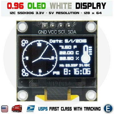 0.96" I2C IIC 128X64 LED OLED LCD  Display Module Arduino White Color SSD1315 - Image 1 of 4