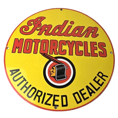Vintage Indian Motorcycles Sign - Authorized Dealer Service Porcelain Gas Sign - Image 1 of 4