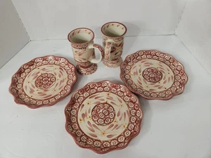 5 Pieces Temptations Old World Scalloped 8" Salad Plates , 2 Pedestal Cups Pink - Picture 1 of 8