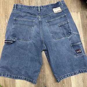 VINTAGE Phat Farm Shorts Mens 38 Blue Denim Baggy Y2K Skater Utility Carpenter - Picture 1 of 9
