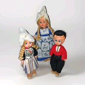 VTG Sleepy Eye Doll Unbranded Swedish/Dutch Outfit Blonde Blue Eyes Lot Of 3 - Picture 1 of 13