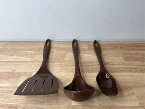 Vintage Ensar Corp 3 Pc Spatula Ladle And Serving Spoon Brown  - Picture 1 of 3