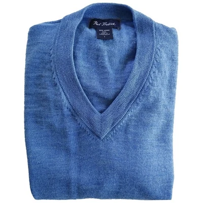 NWOT Paul Fredrick Size L Blue 100% Merino Wool Knit Long Sleeve V-Neck Sweater - Image 1 of 4