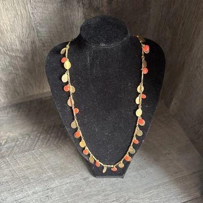 J Crew Women’s Gold tone With Orange Long Necklace #114 - Image 1 of 4