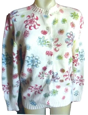Women's Small Vintage Cardigan Sweater Bradley Knitwear Floral 1960's Granny USA - Image 1 of 4