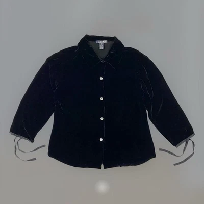 Blusa Top Camisa De Colección Años 90 Harold's Terciopelo Botón Frontal Mujer 6 Negro Rayón Seda Foto 1 de 4