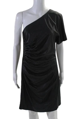 Vestido feminino Catherine Malandrino com zíper lateral um ombro franzido preto tamanho 12 - Imagem 1 de 4