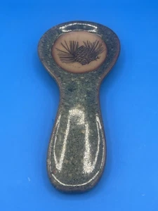 Always Azul Pottery 9.5" Spoon-rest With Pinecone Design & Seamist Glaze USA - Picture 1 of 5