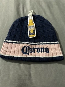 Corona Beer Beanie Cap Women's Blue W/Pink Band Cotton Blend NEW/NWT - Picture 1 of 4