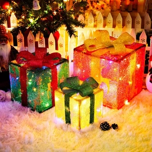 Set of 3 Christmas Lighted Gift Boxes,Outdoor Christmas Decorations,Featuring... - Picture 1 of 7