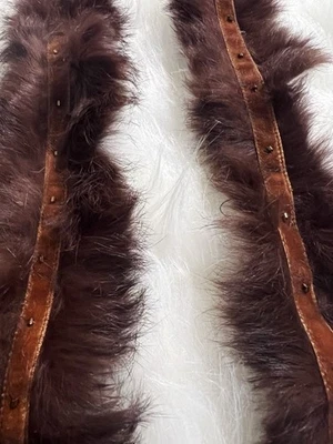 Vintage Rabbit Fur Trim/Cuffs Brown w/Velvet Beaded Accents - Image 1 of 4