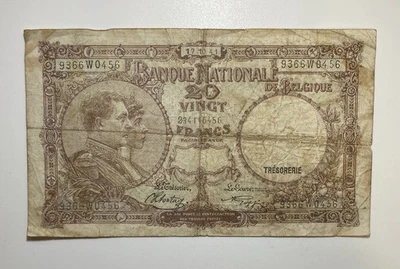 比利时货币:1941 年比利时 20 法郎纸币钞票 – P#111 — 第 1/2 张图片