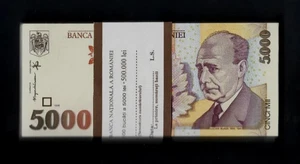 ROMANIA 5000 Lei P-107 1998 x 100 Pcs Lot BUNDLE LOT ROMANIAN UNC MONEY BANKNOTE - Picture 1 of 8