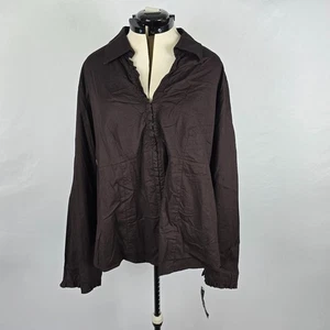ALC Woman Blouse Women's 3X Brown Ruffles Collar Long Sleeve Hook & Eye NWT - Picture 1 of 12