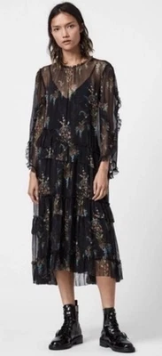 Vestido All Saints Macey Melisma Floral Midi Talla 4 EE. UU. Foto 1 de 4