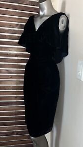 1960s 60s Vintage Lilli Diamond Black Draped Sleeve  Velour Cocktail Dress