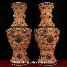 Home Decoration Tibet silver Hand- pinch wire inlay Gem  Vase Pot bottle Pair