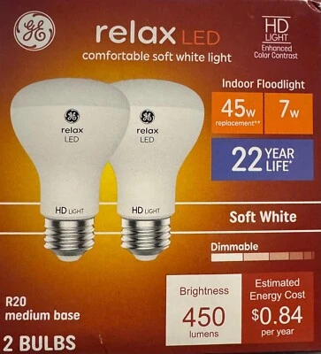 GE Relax R20 Soft White 45-Watt Indoor Flood Dimmable 2 PK Bulbs - Image 1 of 3