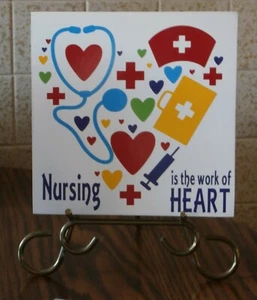 Colorful NURSING IS A WORK OF HEART Gift Easel Display Wall Hanging Plaque Sign - Picture 1 of 7