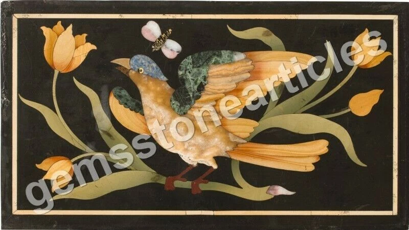 12"x18" Black Marble Coffee Table Top Birds Decorative Arts Decor Wedding Gift - Image 1 of 1