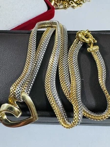 18Carat 18K 750 Real Fine Gold Heart Necklace 17”/18” long 5.5mm 19.5g Twotone - Picture 1 of 23