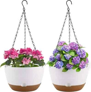 10 Inch Hanging Planter, 2 Pack Hanging Plastic Plant Self Watering Pot with Dra - Picture 1 of 7