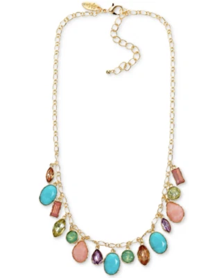 STYLE & CO MULTICOLOR STONE GOLD-TONE SHAKY STATEMENT NECKLACE 18" NWT BRAND NEW - Image 1 of 4