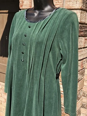 Maxi Vestido De Colección Años 90 Terciopelo Victoriano Gótico Renacimiento Capricho Corbata Cinturón Verde S Foto 1 de 4