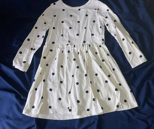 H&M Long Sleeve Dress Girl Size 5T/6 White/Cream & Black Polka Dot Free Shipping - Picture 1 of 14