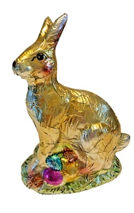 Easter Bunny Decoration Faux Wrapped Gold Foil Figurine Figure 5.5" Shelf Filler - Picture 1 of 4